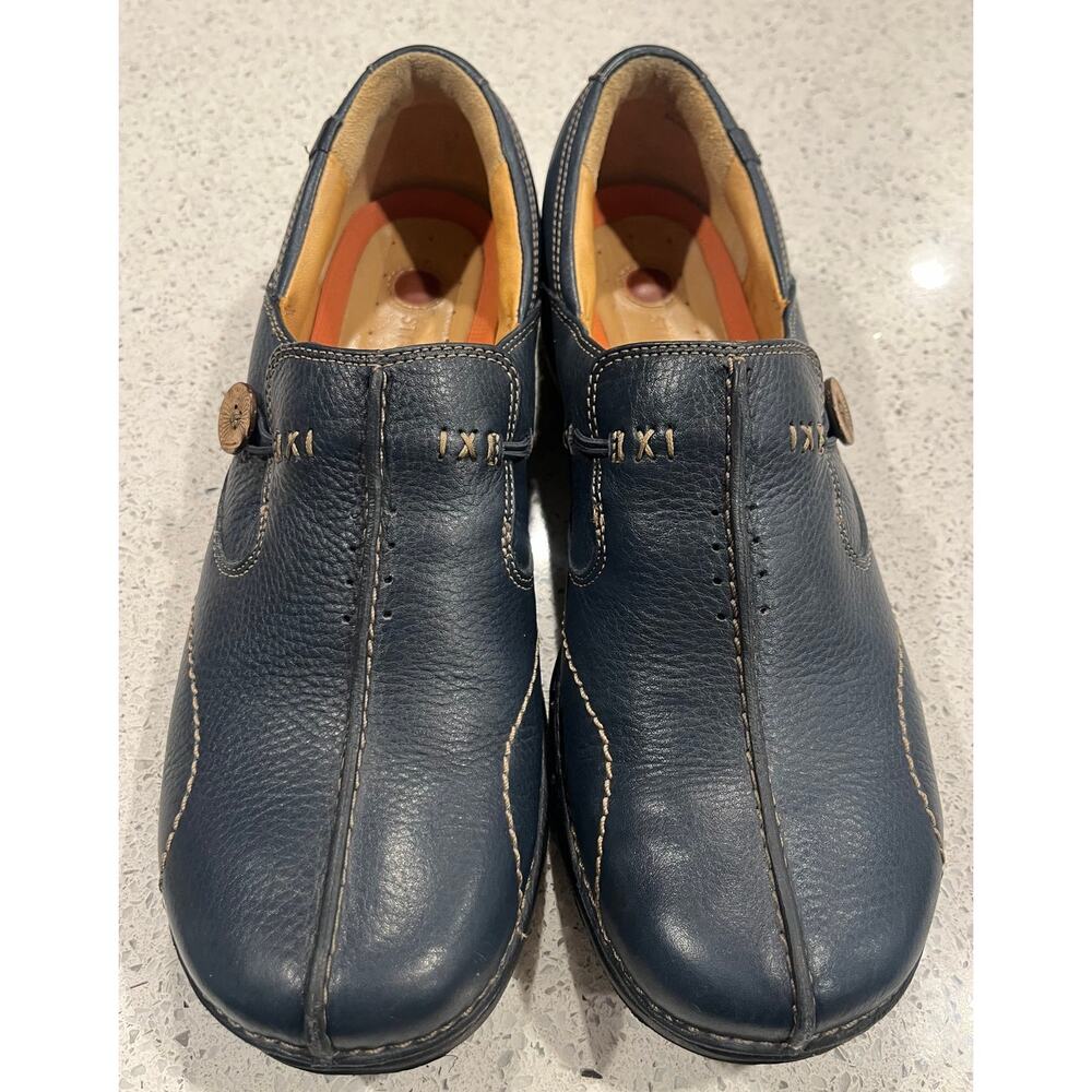 Clarks, Unstructured Navy Leather Un-Loop Slip-On… - image 1